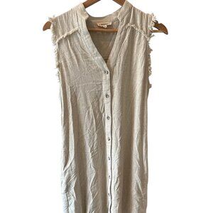Womens Small Linen Blend Neutral Dress‎ Button Down Sleeveless Summer Boho
